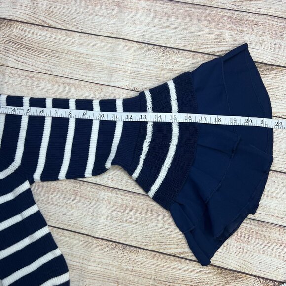Allie & Rob Navy White Striped Sweater XL Ruffle Hem Long Sleeve Ribbed Knit Top - Picture 3 of 11